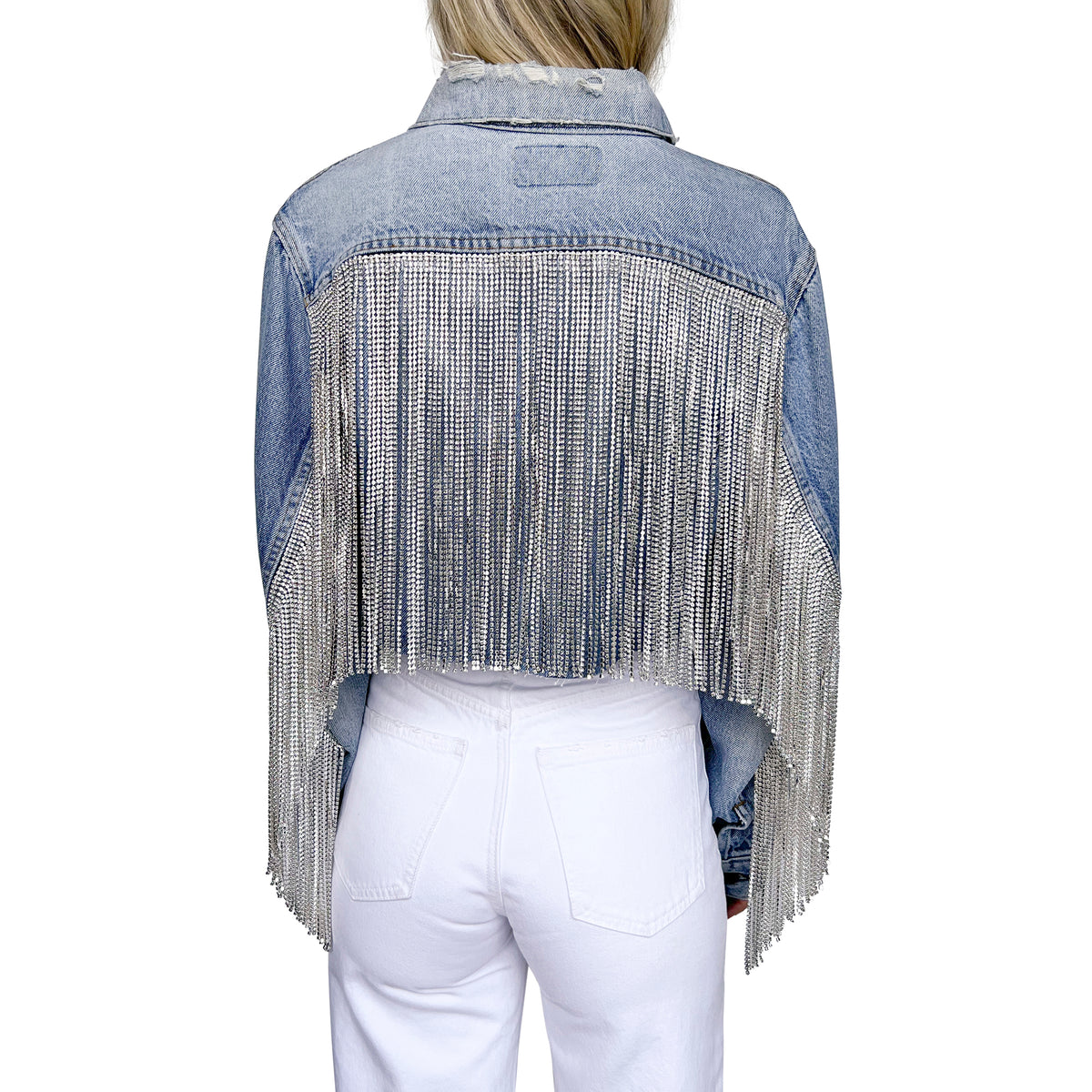 Fringe Rhinestone Vintage Levi Jacket (Silver Rhinestone) - Rock Paper  Scissors Denim