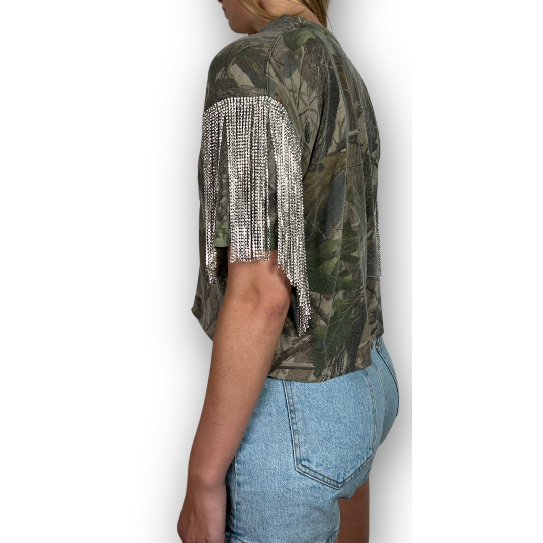 VINTAGE RHINESTONED CAMO TSHIRT | MENS S