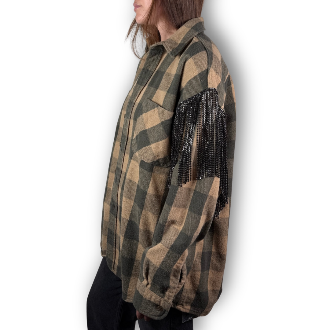 VINTAGE RHINESTONE FRINGE FLANNEL