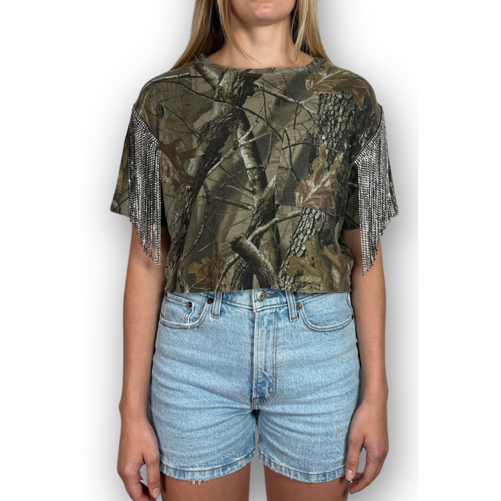 VINTAGE RHINESTONED CAMO TSHIRT | MENS S