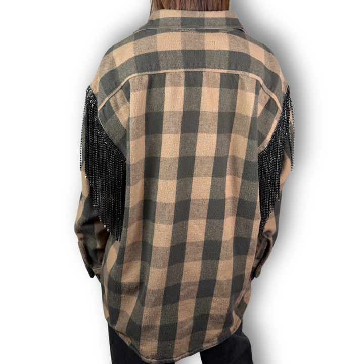 VINTAGE RHINESTONE FRINGE FLANNEL