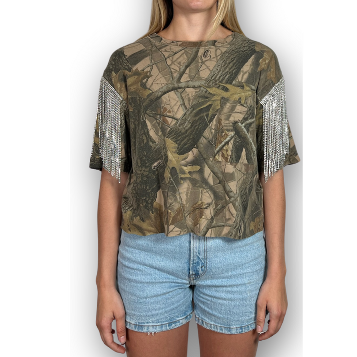 VINTAGE RHINESTONED CAMO TSHIRT | MENS M