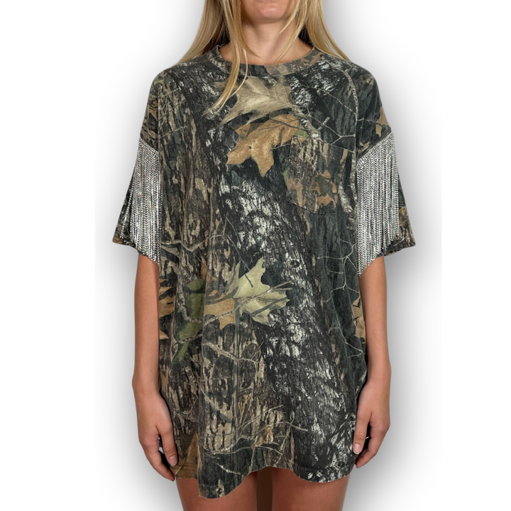 VINTAGE RHINESTONED CAMO TSHIRT | MENS L