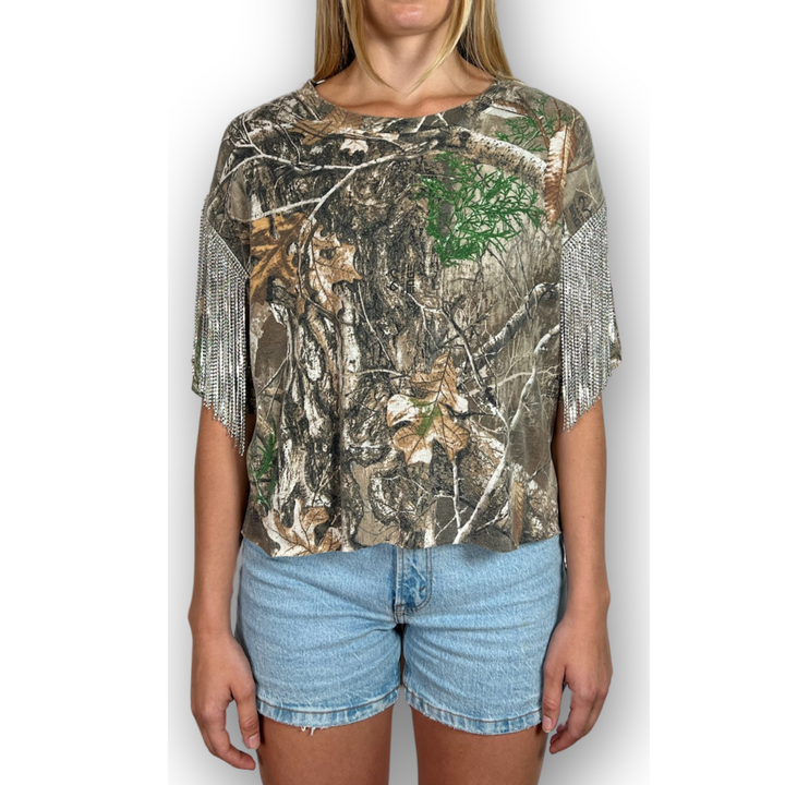 VINTAGE RHINESTONED CAMO TSHIRT | MENS L