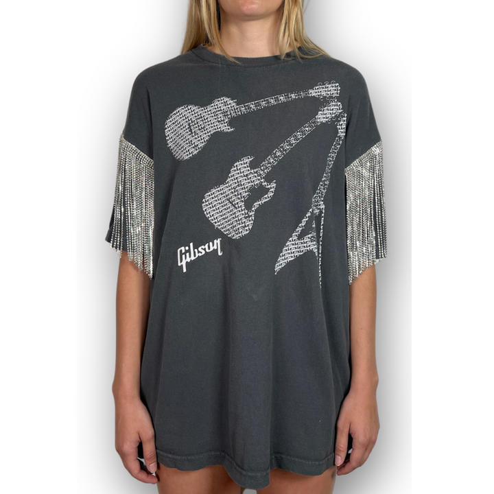 VINTAGE RHINESTONED GIBSON TSHIRT | MENS L