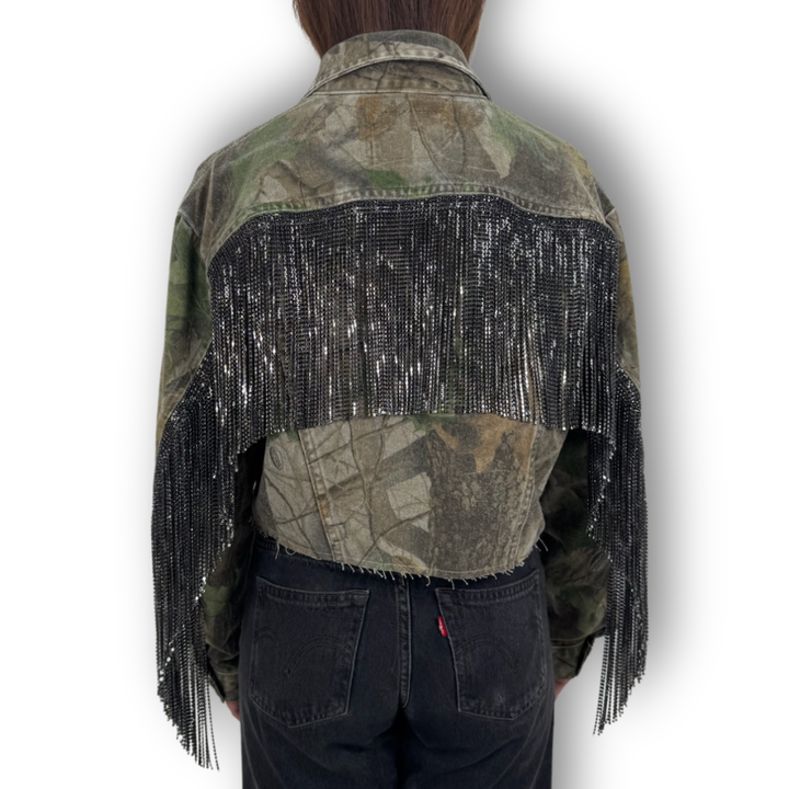 VINTAGE RHINESTONE FRINGE CAMO JACKET