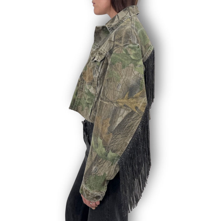 VINTAGE RHINESTONE FRINGE CAMO JACKET