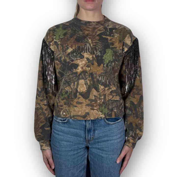 VINTAGE RHINESTONED CAMO SWEATSHIRT