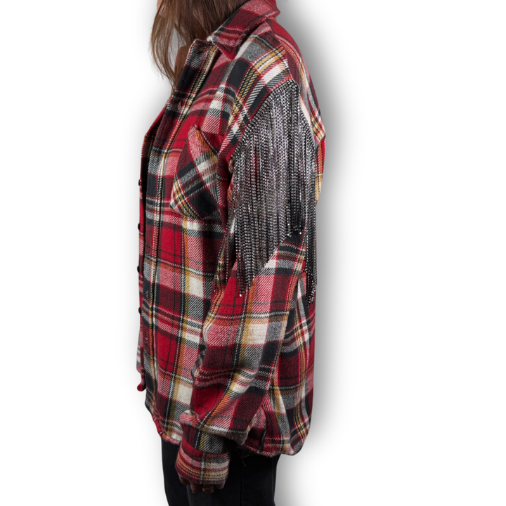VINTAGE RHINESTONE FRINGE FLANNEL
