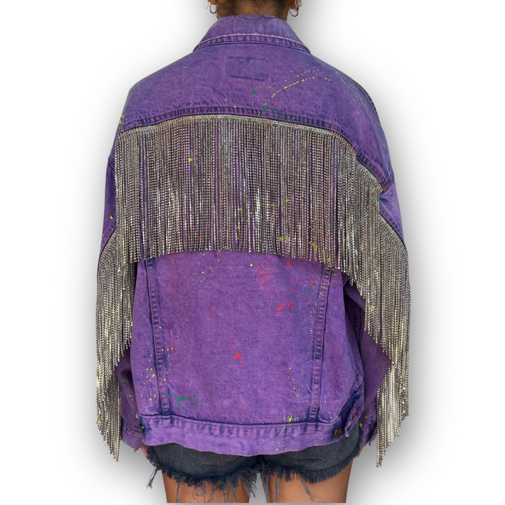 VINTAGE RHINESTONE FRINGE NEON JACKET