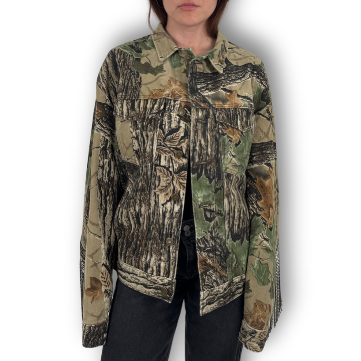 VINTAGE RHINESTONE FRINGE CAMO JACKET