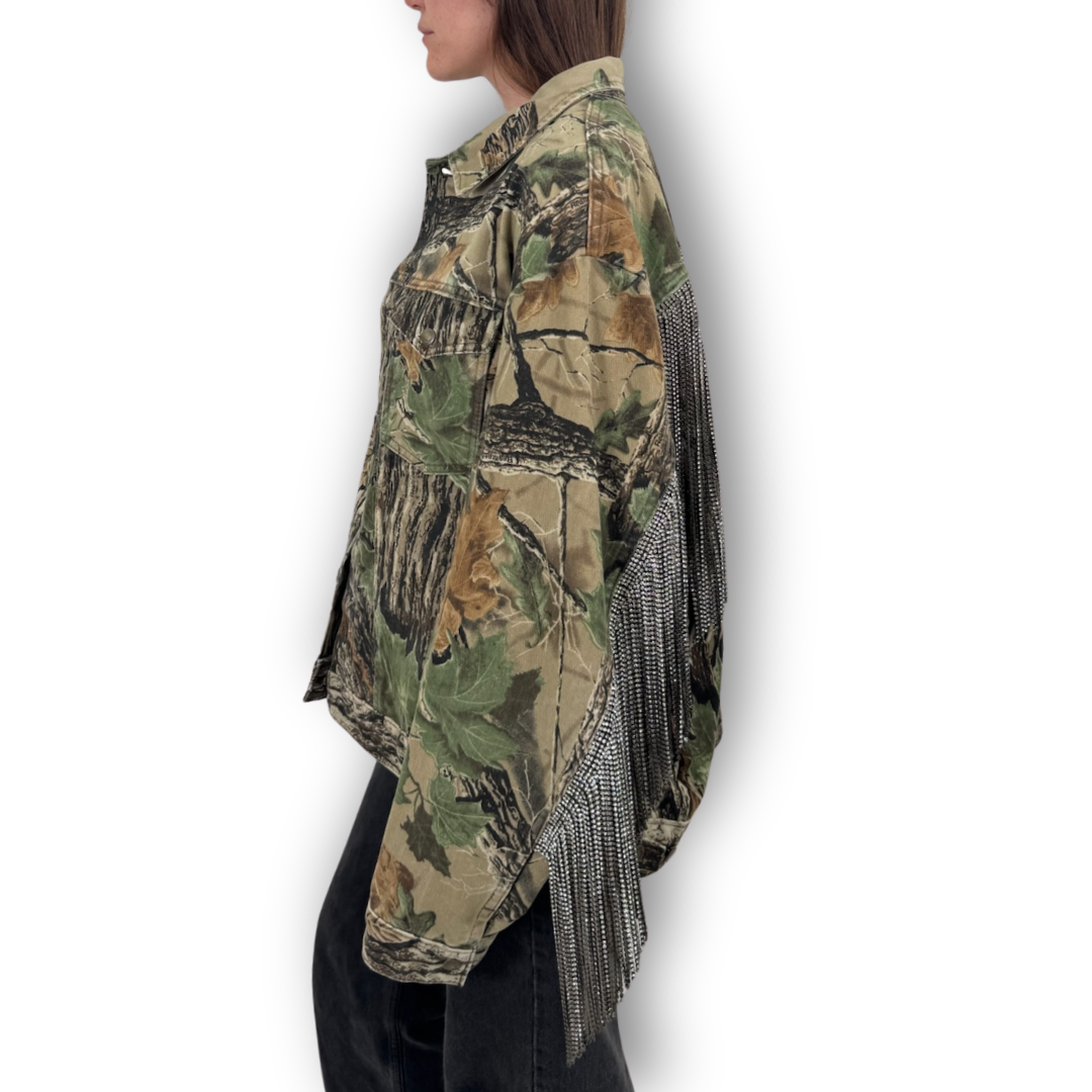 VINTAGE RHINESTONE FRINGE CAMO JACKET