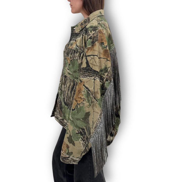 VINTAGE RHINESTONE FRINGE CAMO JACKET