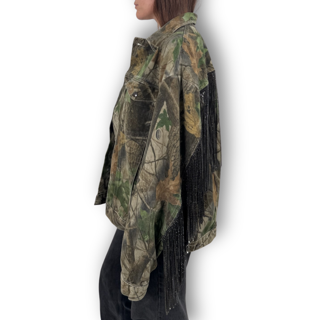 VINTAGE RHINESTONE FRINGE CAMO JACKET