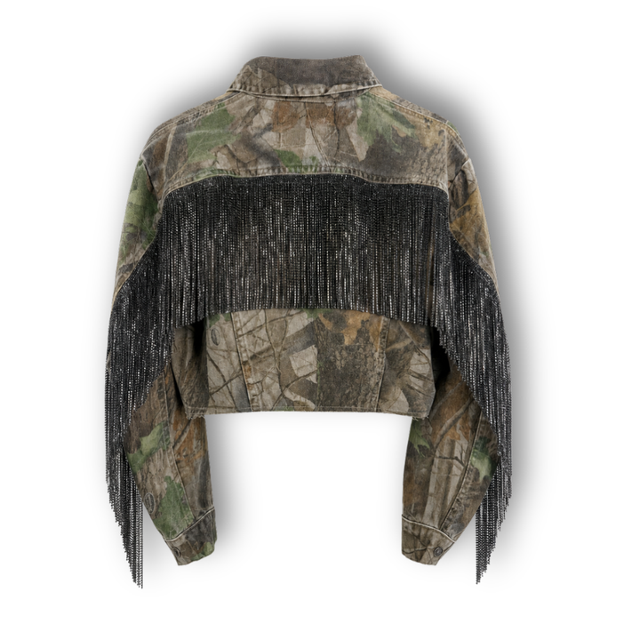 VINTAGE RHINESTONE FRINGE CAMO JACKET