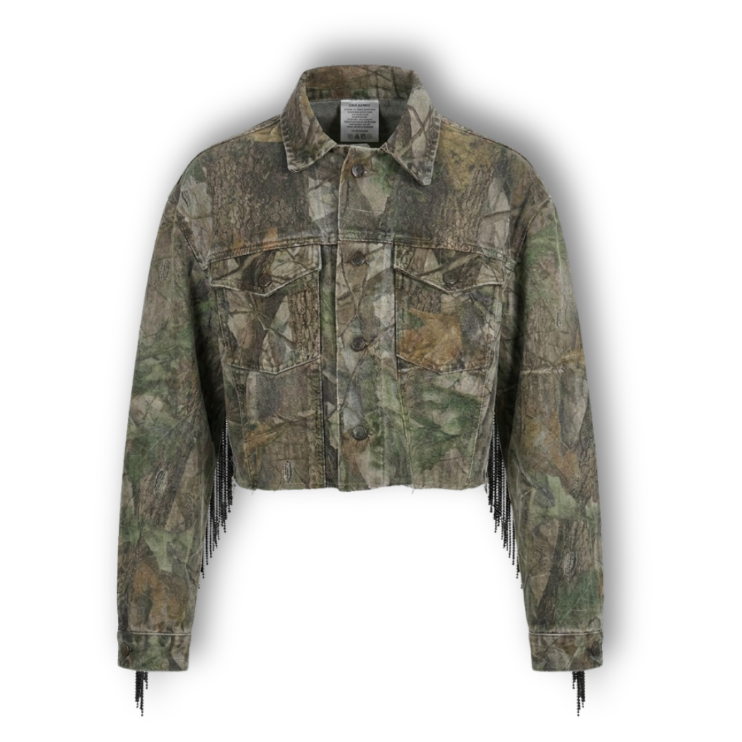 VINTAGE RHINESTONE FRINGE CAMO JACKET