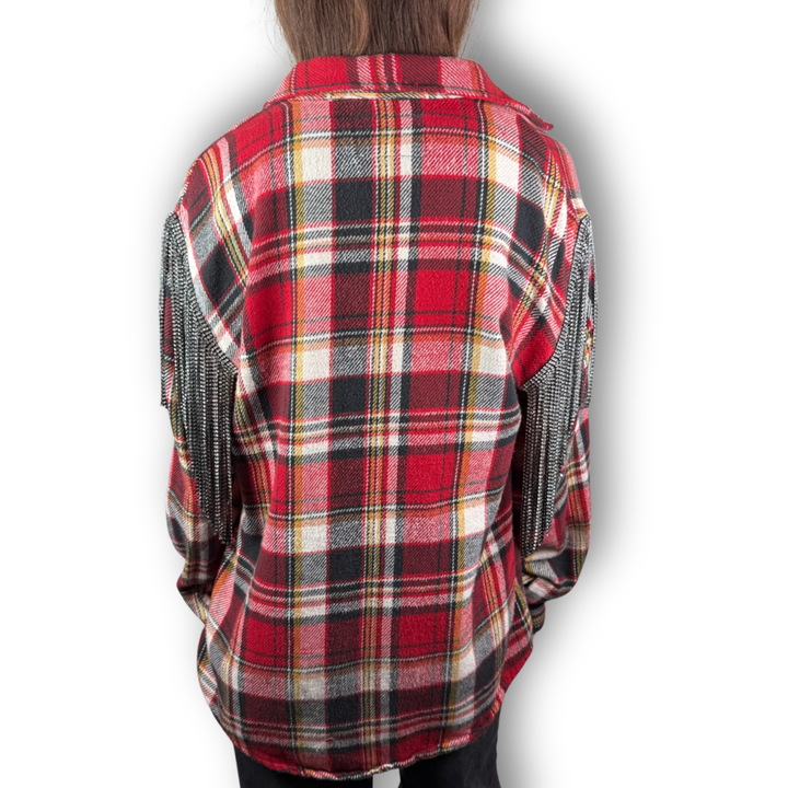 VINTAGE RHINESTONE FRINGE FLANNEL