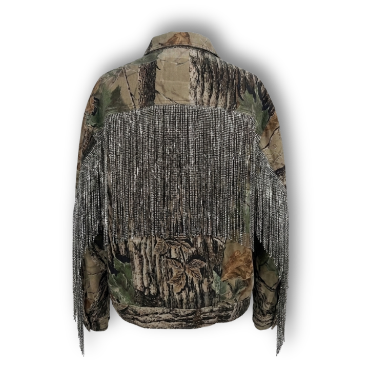 VINTAGE RHINESTONE FRINGE CAMO JACKET