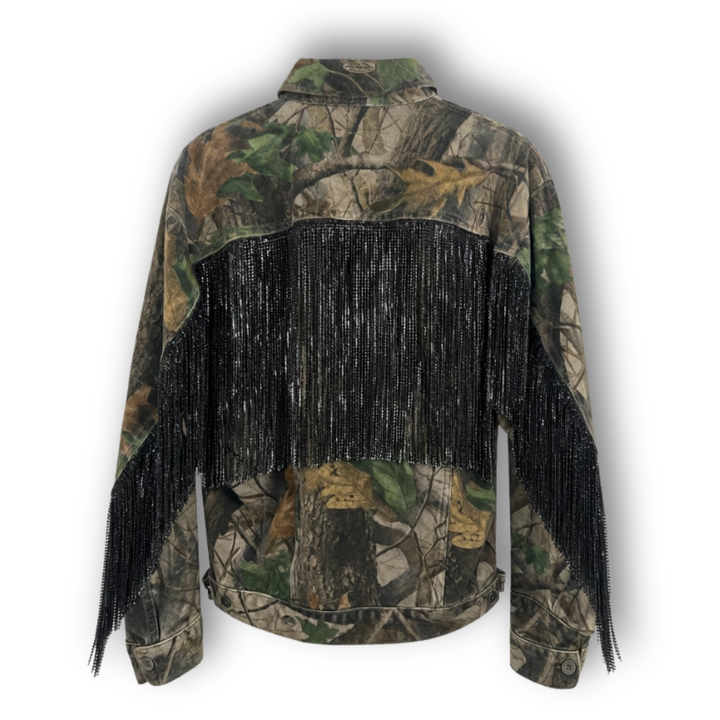 VINTAGE RHINESTONE FRINGE CAMO JACKET