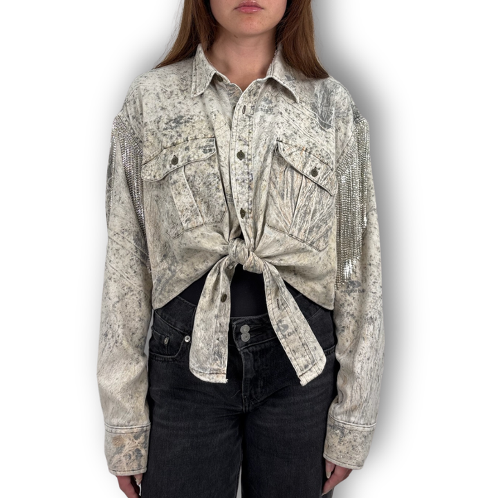 VINTAGE RHINESTONE FRINGE TIE TOP