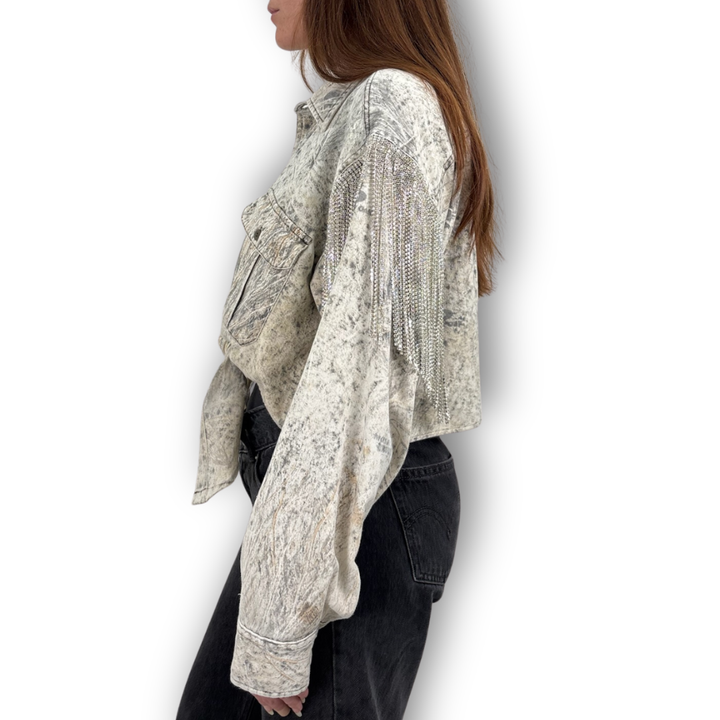 VINTAGE RHINESTONE FRINGE TIE TOP