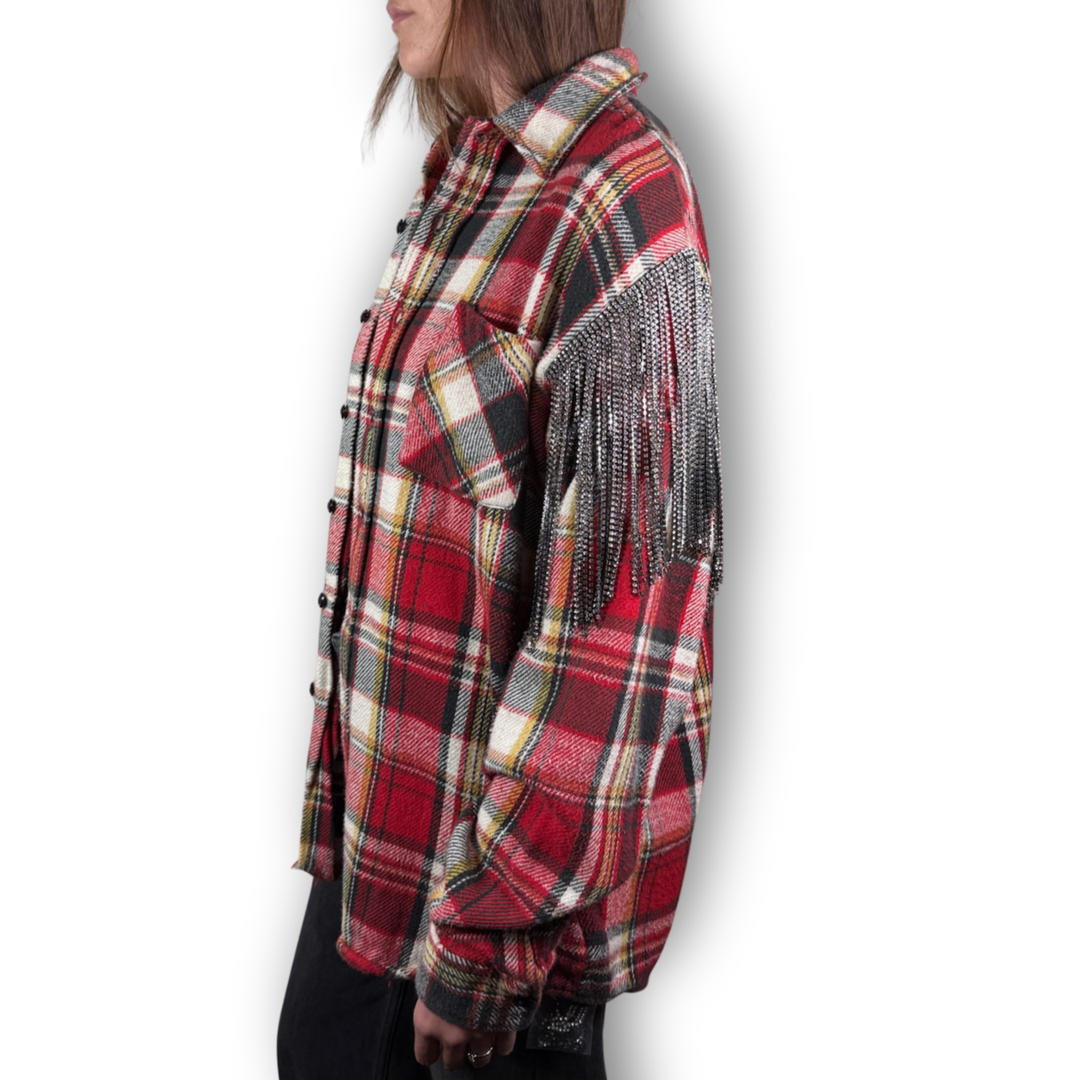 VINTAGE RHINESTONE FRINGE FLANNEL