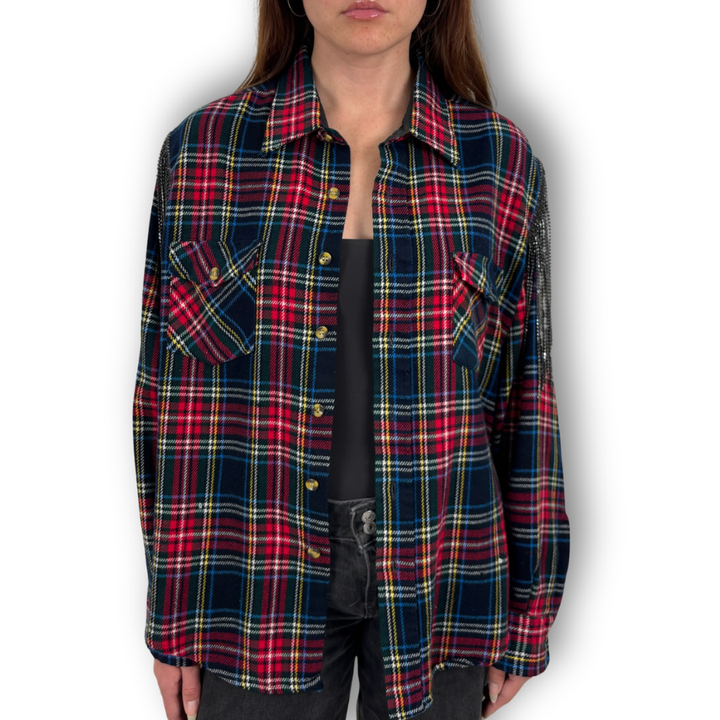 VINTAGE RHINESTONE FRINGE FLANNEL
