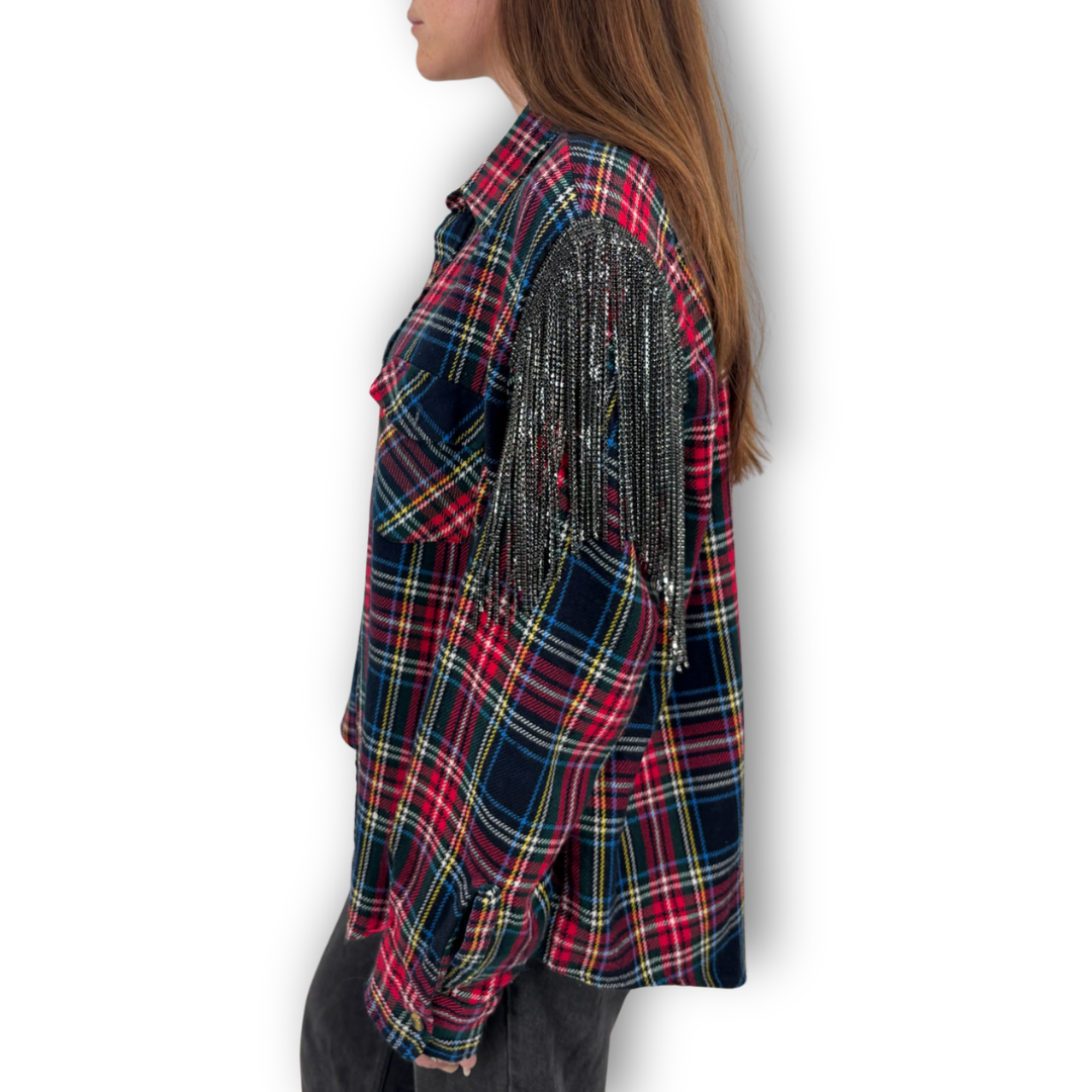 VINTAGE RHINESTONE FRINGE FLANNEL