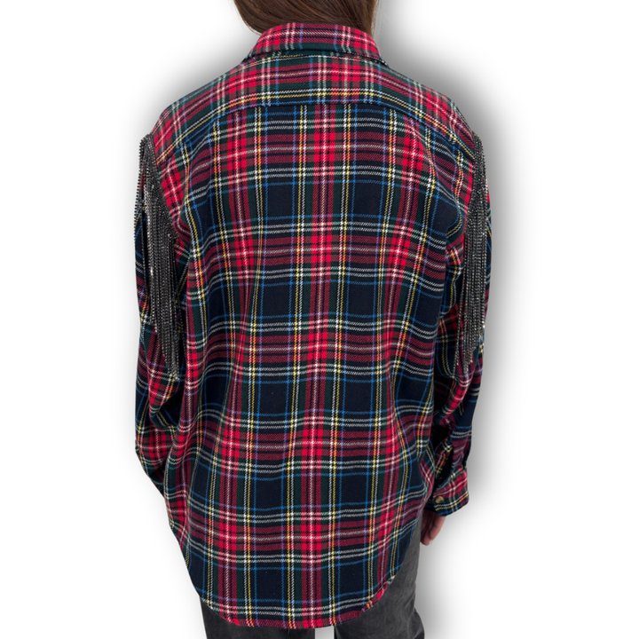 VINTAGE RHINESTONE FRINGE FLANNEL