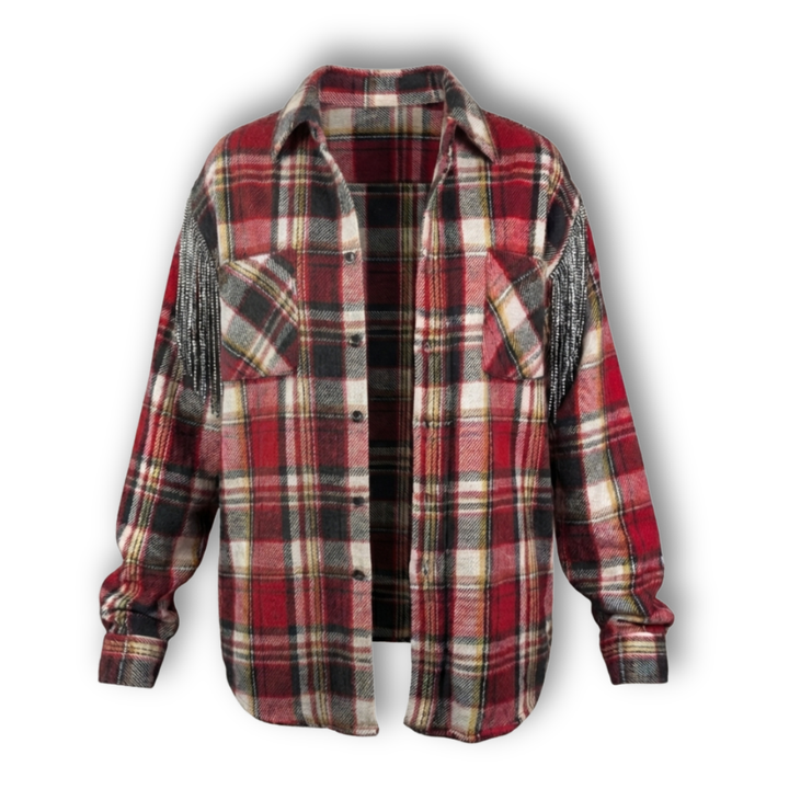 VINTAGE RHINESTONE FRINGE FLANNEL