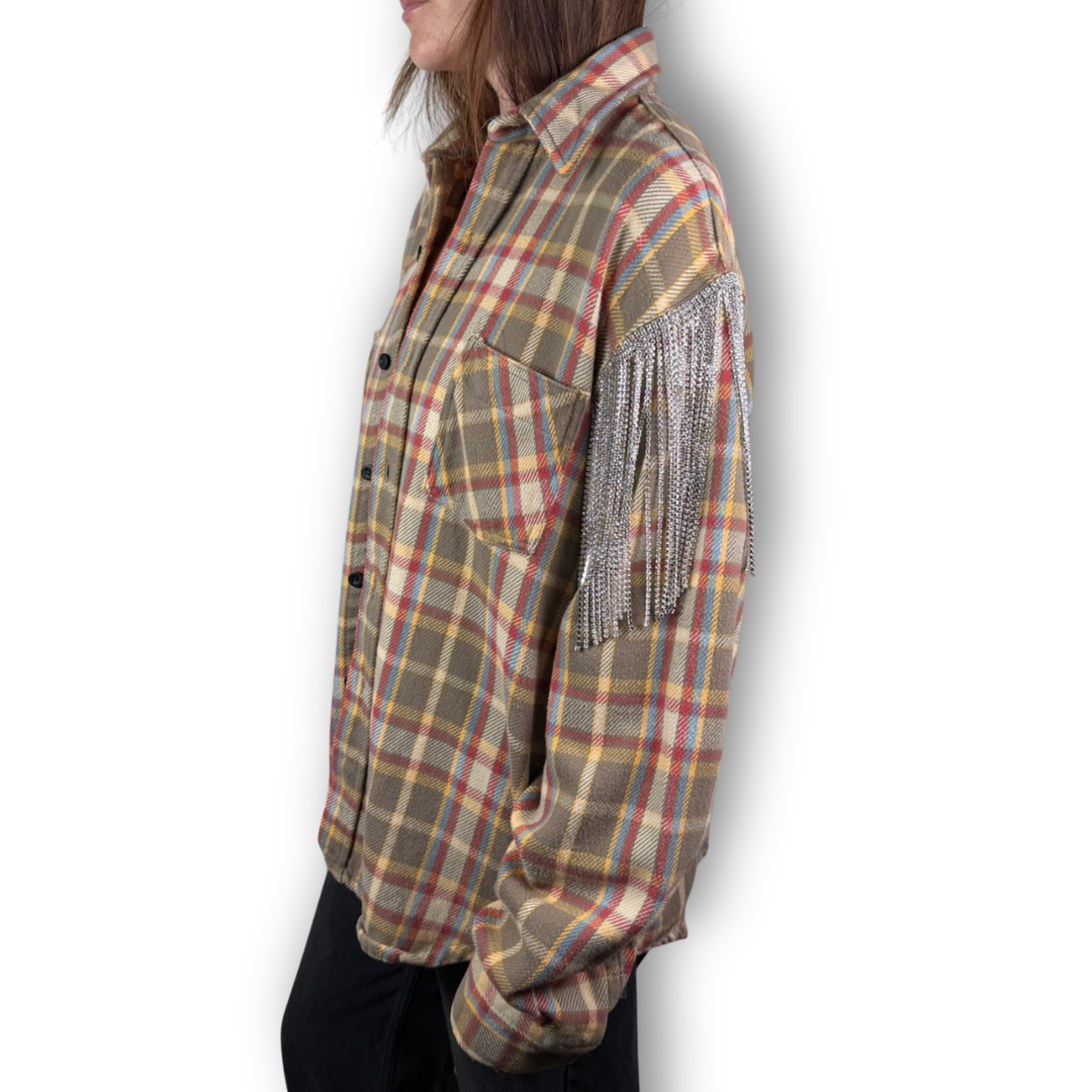 VINTAGE RHINESTONE FRINGE FLANNEL