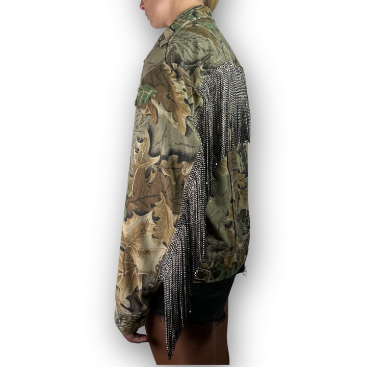 VINTAGE RHINESTONE FRINGE CAMO JACKET