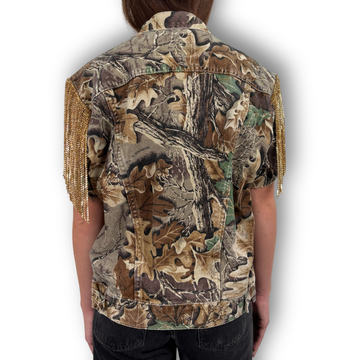 VINTAGE RHINESTONE FRINGE CAMO VEST