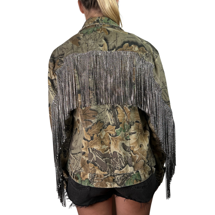 VINTAGE RHINESTONE FRINGE CAMO JACKET