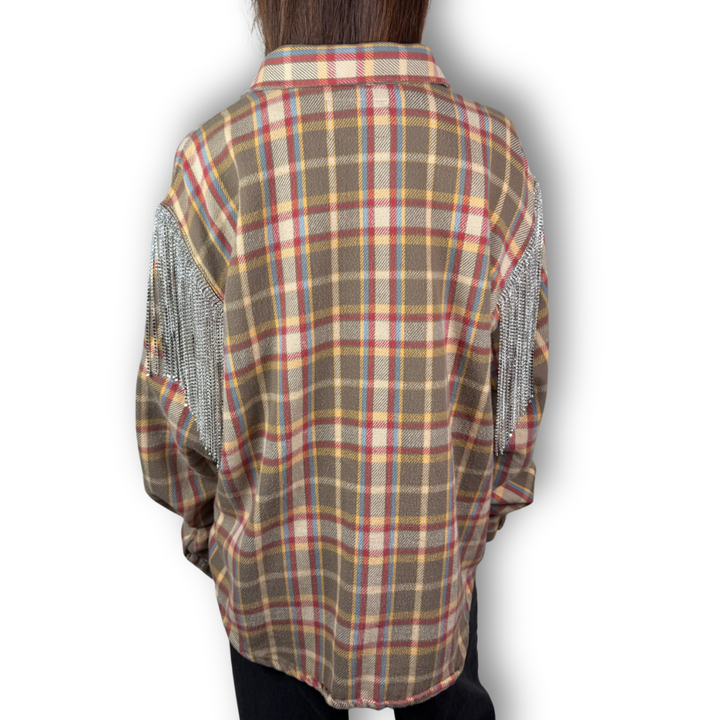 VINTAGE RHINESTONE FRINGE FLANNEL