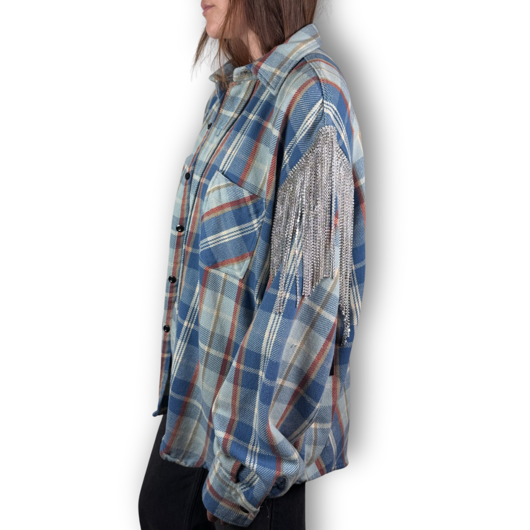 VINTAGE RHINESTONE FRINGE FLANNEL