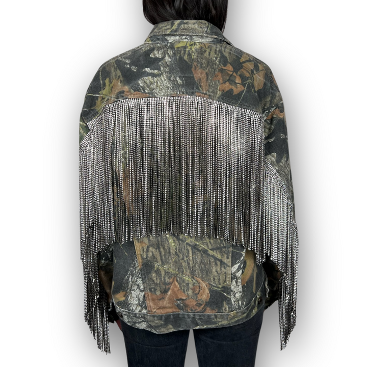 VINTAGE RHINESTONE FRINGE CAMO JACKET