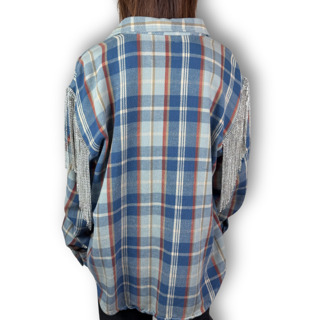 VINTAGE RHINESTONE FRINGE FLANNEL