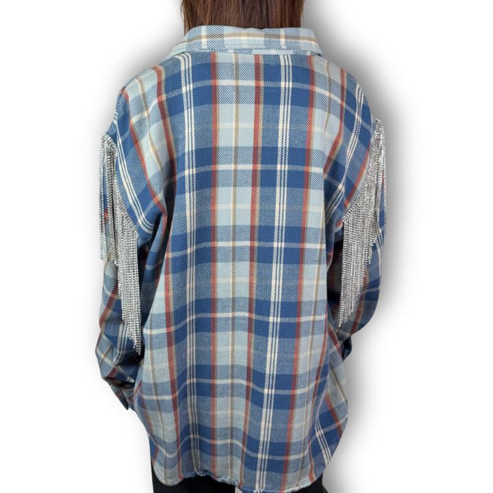VINTAGE RHINESTONE FRINGE FLANNEL