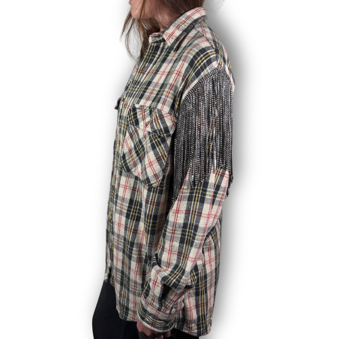 VINTAGE RHINESTONE FRINGE FLANNEL