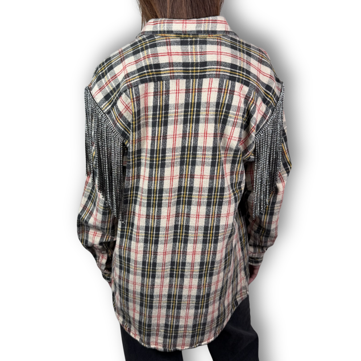 VINTAGE RHINESTONE FRINGE FLANNEL