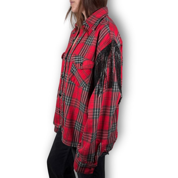 VINTAGE RHINESTONE FRINGE FLANNEL