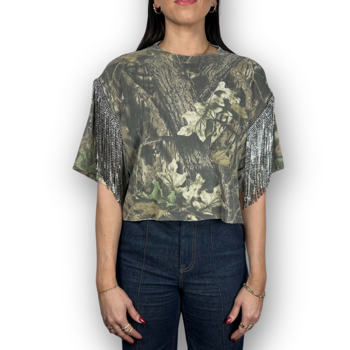 VINTAGE RHINESTONED CAMO TSHIRT | MENS M