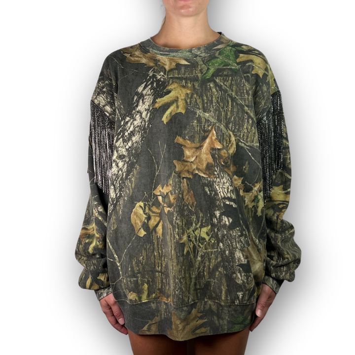 VINTAGE RHINESTONED CAMO SWEATSHIRT