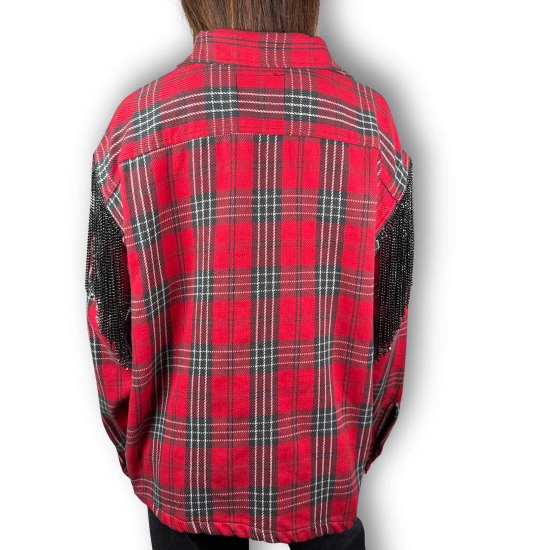 VINTAGE RHINESTONE FRINGE FLANNEL