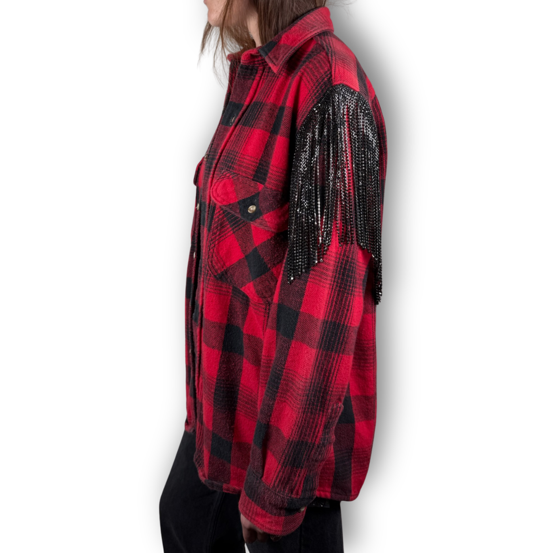 VINTAGE RHINESTONE FRINGE FLANNEL