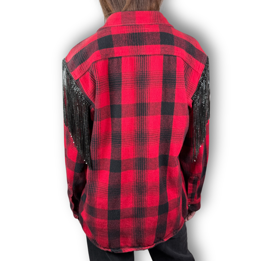 VINTAGE RHINESTONE FRINGE FLANNEL