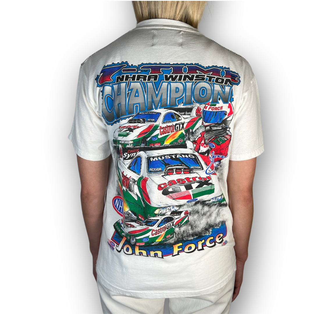 VINTAGE RHINESTONED DRAG RACING TSHIRT | MENS S