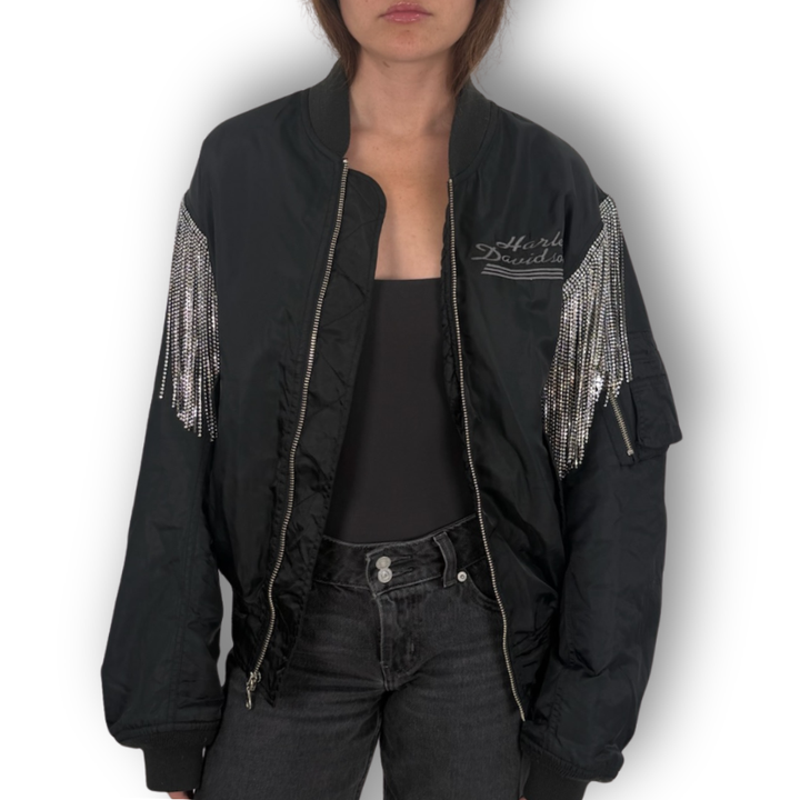 VINTAGE RHINESTONE FRINGE BOMBER JACKET