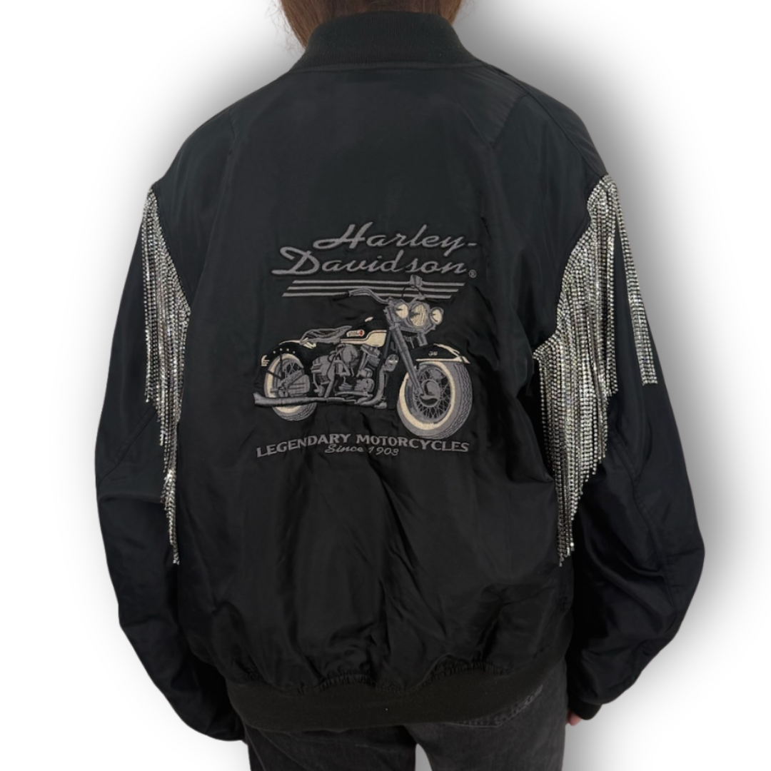 VINTAGE RHINESTONE FRINGE BOMBER JACKET
